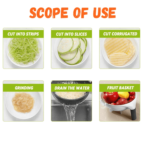 6 In 1 Multifunctional Grater Silk Strip Grater Corrugated Slicer Potato Masher Manual Drain Basket - Nayab Style