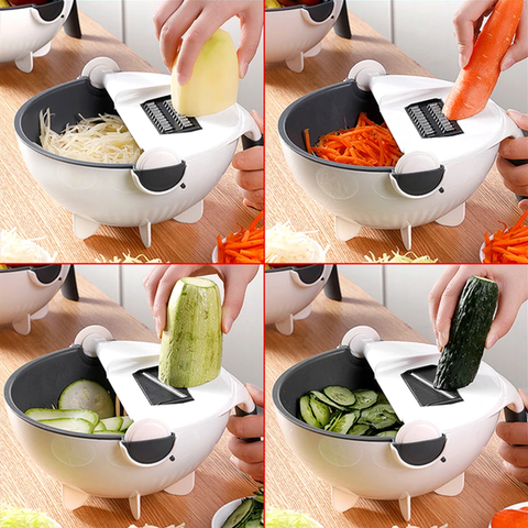 6 In 1 Multifunctional Grater Silk Strip Grater Corrugated Slicer Potato Masher Manual Drain Basket - Nayab Style