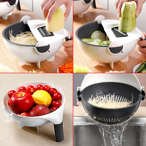 6 In 1 Multifunctional Grater Silk Strip Grater Corrugated Slicer Potato Masher Manual Drain Basket - Nayab Style